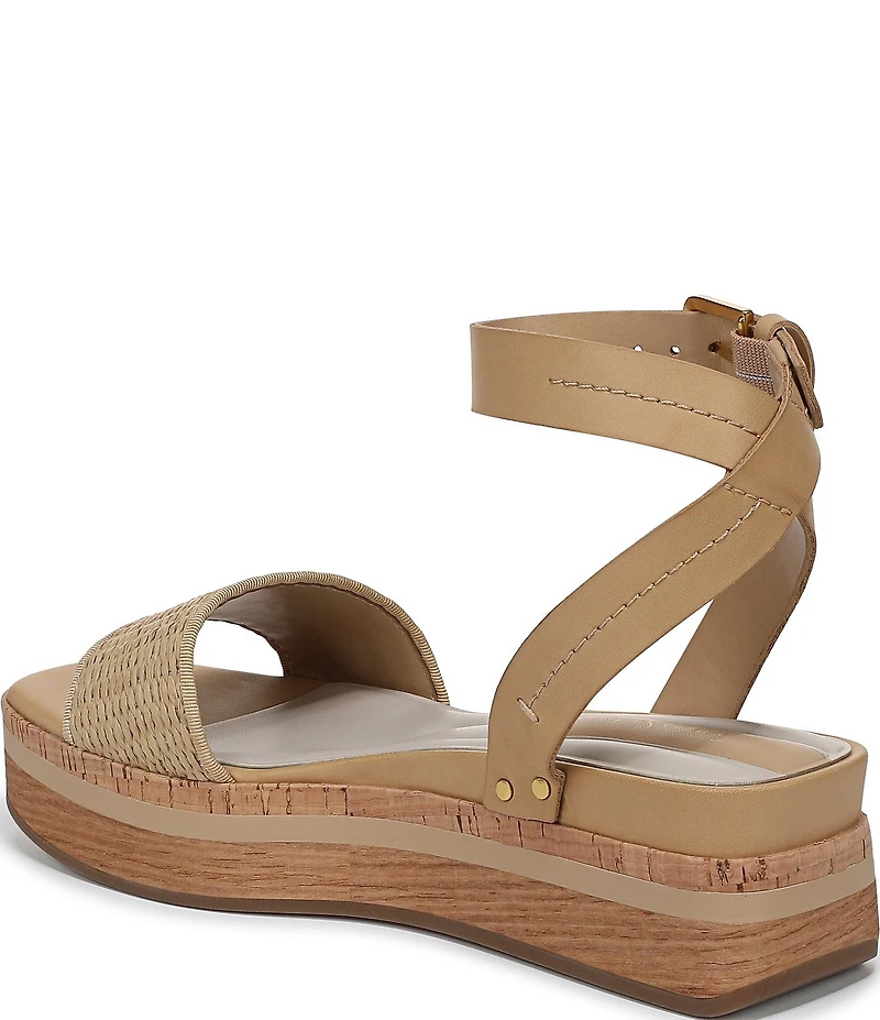 Franco Sarto Hava Leather and Woven Raffia Ankle Strap Platform Wedge Sandals