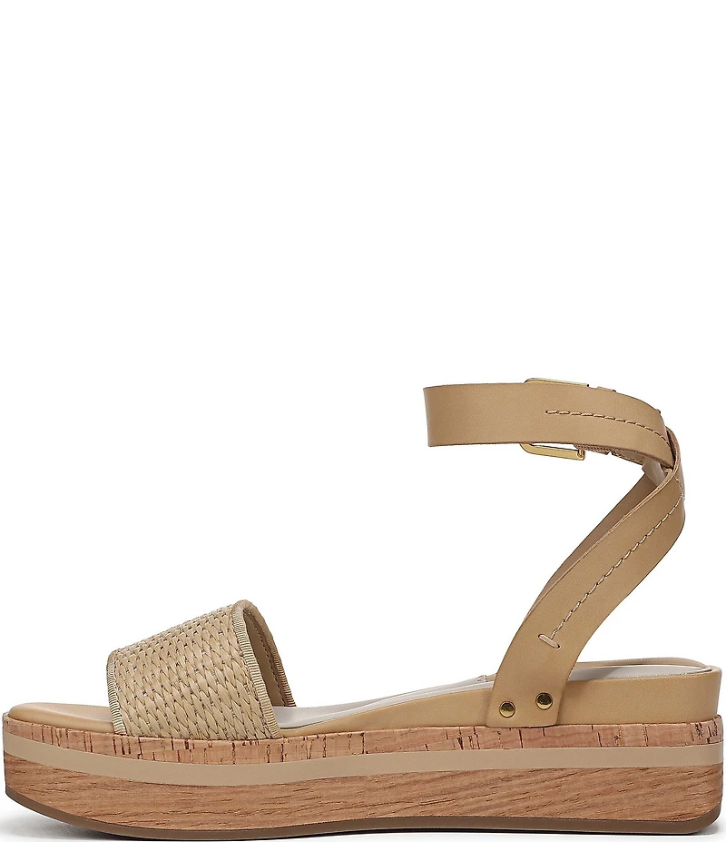 Franco Sarto Hava Leather and Woven Raffia Ankle Strap Platform Wedge Sandals