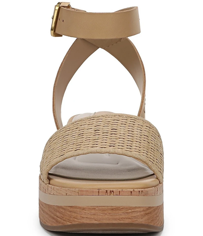 Franco Sarto Hava Leather and Woven Raffia Ankle Strap Platform Wedge Sandals
