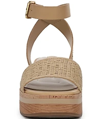 Franco Sarto Hava Leather and Woven Raffia Ankle Strap Platform Wedge Sandals