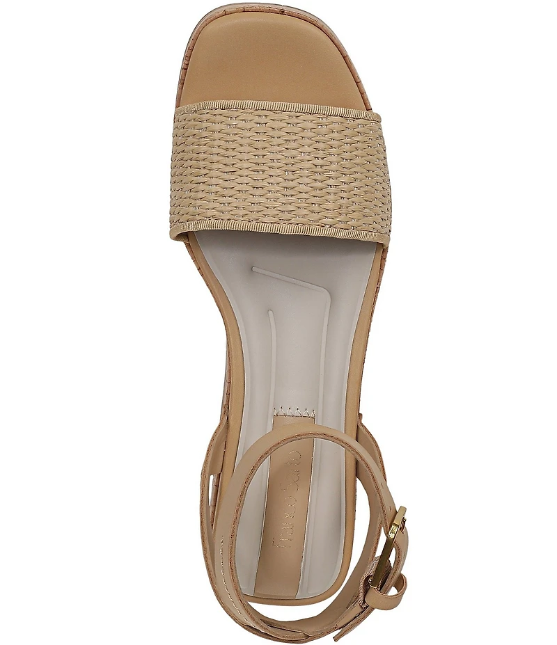 Franco Sarto Hava Leather and Woven Raffia Ankle Strap Platform Wedge Sandals