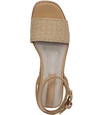 Franco Sarto Hava Leather and Woven Raffia Ankle Strap Platform Wedge Sandals