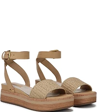 Franco Sarto Hava Leather and Woven Raffia Ankle Strap Platform Wedge Sandals