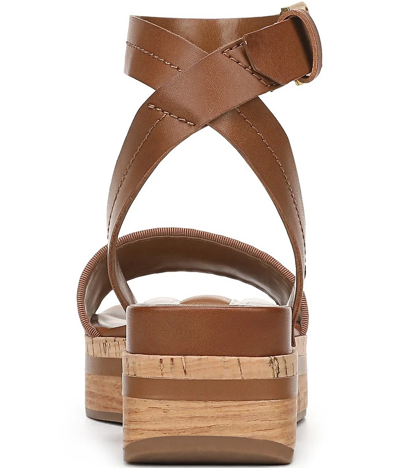 Franco Sarto Hava Leather and Woven Raffia Ankle Strap Platform Wedge Sandals