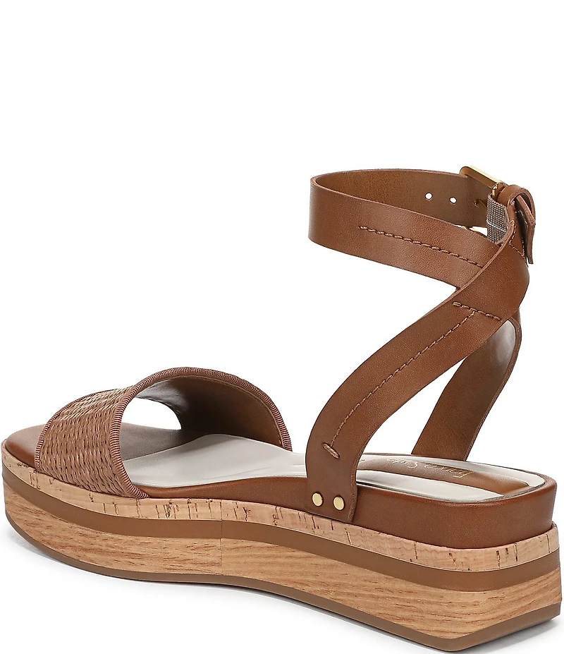 Franco Sarto Hava Leather and Woven Raffia Ankle Strap Platform Wedge Sandals