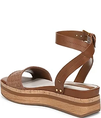 Franco Sarto Hava Leather and Woven Raffia Ankle Strap Platform Wedge Sandals
