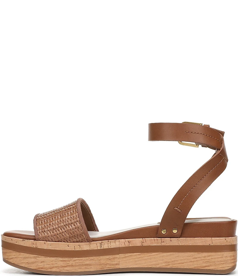 Franco Sarto Hava Leather and Woven Raffia Ankle Strap Platform Wedge Sandals