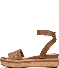 Franco Sarto Hava Leather and Woven Raffia Ankle Strap Platform Wedge Sandals