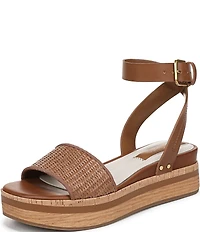 Franco Sarto Hava Leather and Woven Raffia Ankle Strap Platform Wedge Sandals