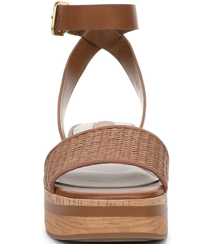 Franco Sarto Hava Leather and Woven Raffia Ankle Strap Platform Wedge Sandals