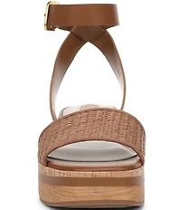 Franco Sarto Hava Leather and Woven Raffia Ankle Strap Platform Wedge Sandals