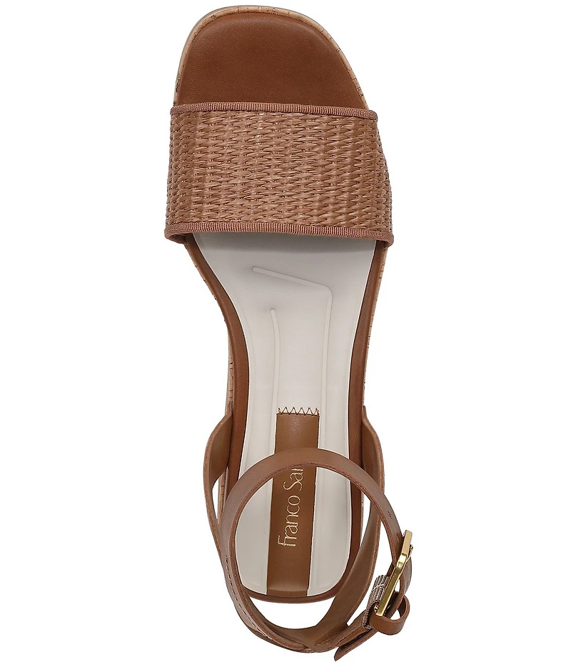 Franco Sarto Hava Leather and Woven Raffia Ankle Strap Platform Wedge Sandals