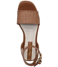 Franco Sarto Hava Leather and Woven Raffia Ankle Strap Platform Wedge Sandals