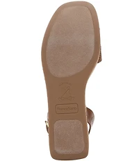 Franco Sarto Hava Leather and Woven Raffia Ankle Strap Platform Wedge Sandals