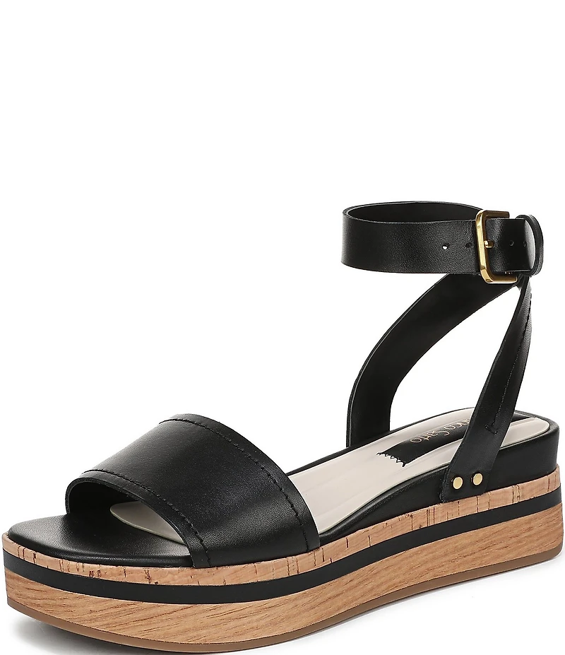 Franco Sarto Hava Leather Ankle Wrap Platform Wedge Sandals