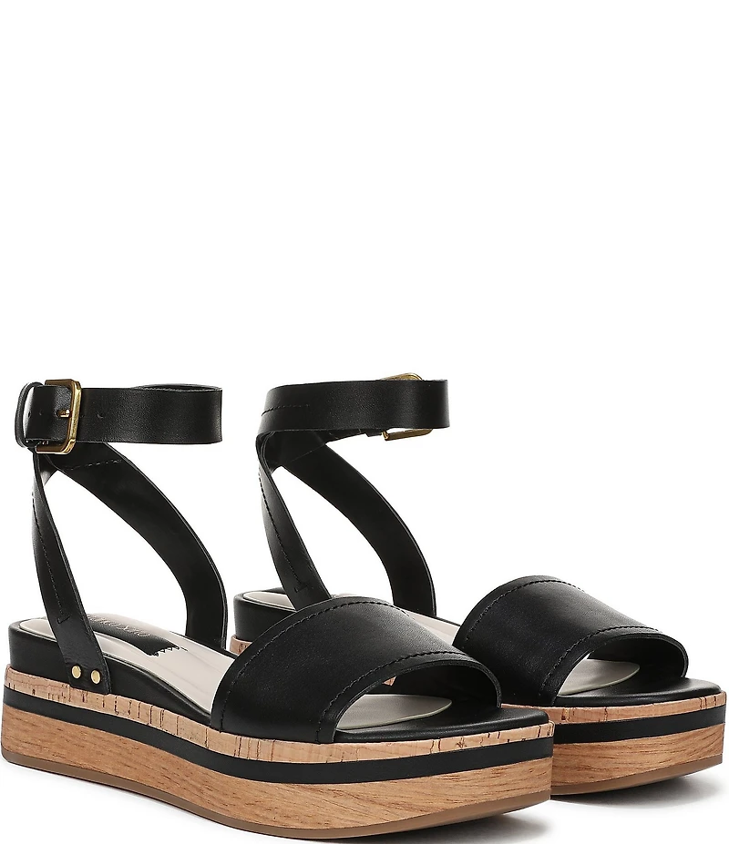 Franco Sarto Hava Leather Ankle Wrap Platform Wedge Sandals