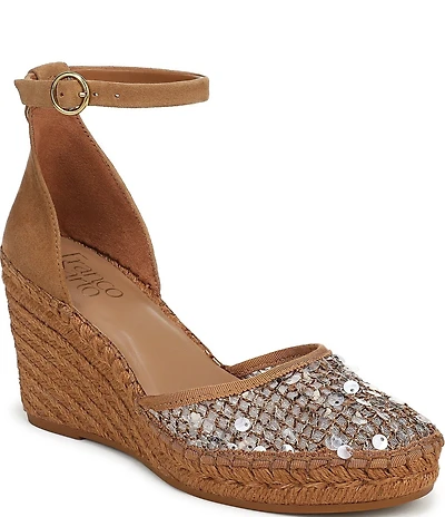Franco Sarto Idalia Sequin Embellished Ankle Wrap Wedge Espadrille Sandals