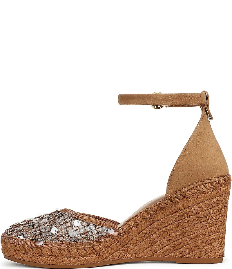 Franco Sarto Idalia Sequin Embellished Ankle Wrap Wedge Espadrille Sandals