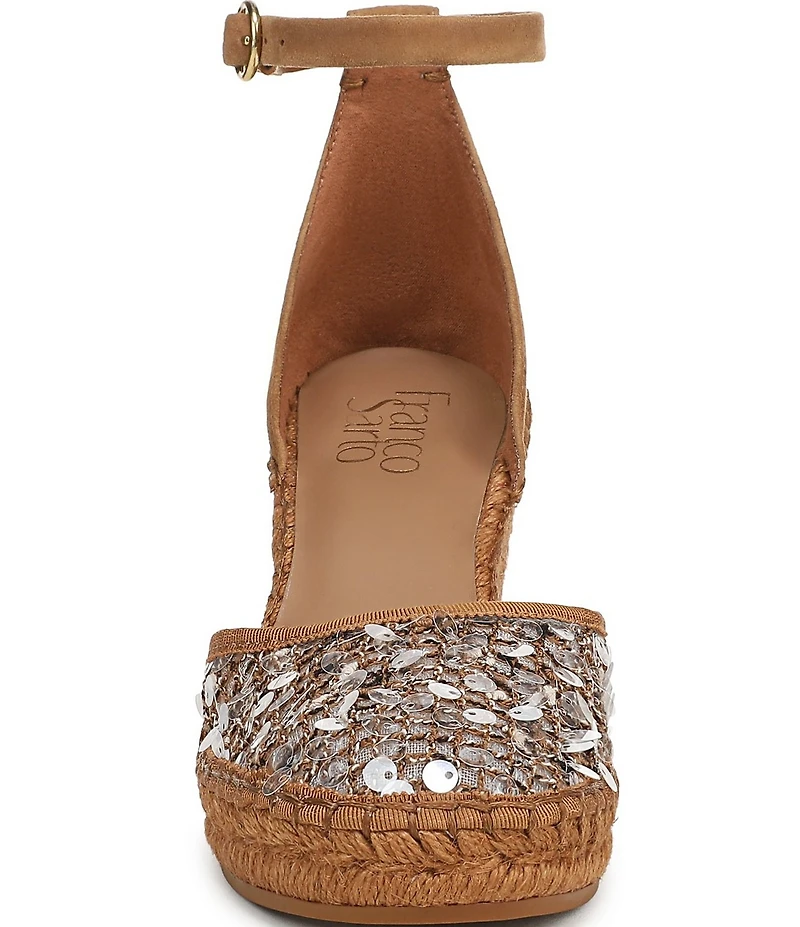 Franco Sarto Idalia Sequin Embellished Ankle Wrap Wedge Espadrille Sandals