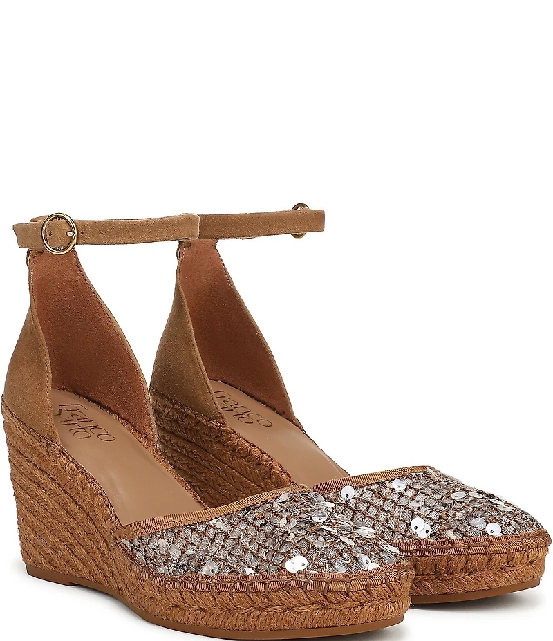 Franco Sarto Idalia Sequin Embellished Ankle Wrap Wedge Espadrille Sandals