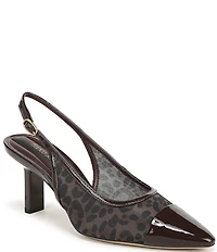 Franco Sarto Jurina Leopard Print Mesh Slingback Pointed Patent Cap Toe Pumps
