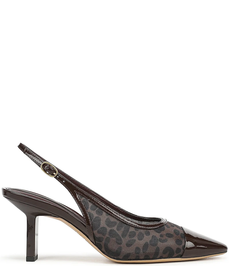Franco Sarto Jurina Leopard Print Mesh Slingback Pointed Patent Cap Toe Pumps