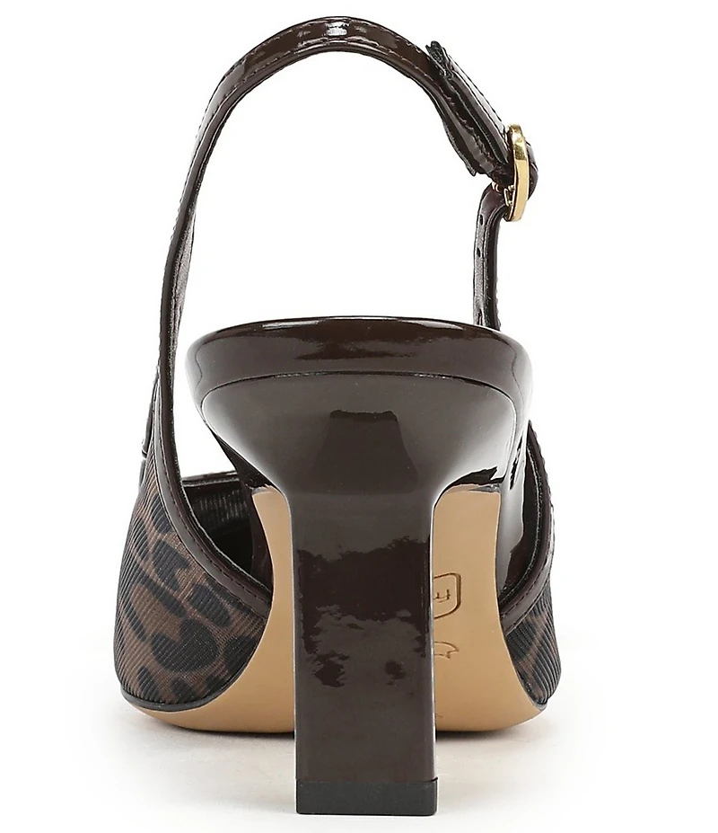 Franco Sarto Jurina Leopard Print Mesh Slingback Pointed Patent Cap Toe Pumps