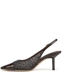 Franco Sarto Jurina Leopard Print Mesh Slingback Pointed Patent Cap Toe Pumps
