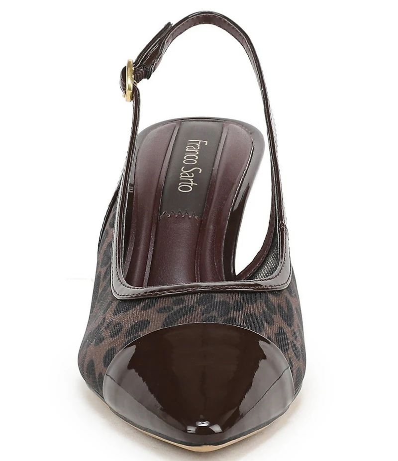 Franco Sarto Jurina Leopard Print Mesh Slingback Pointed Patent Cap Toe Pumps