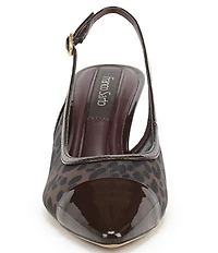 Franco Sarto Jurina Leopard Print Mesh Slingback Pointed Patent Cap Toe Pumps