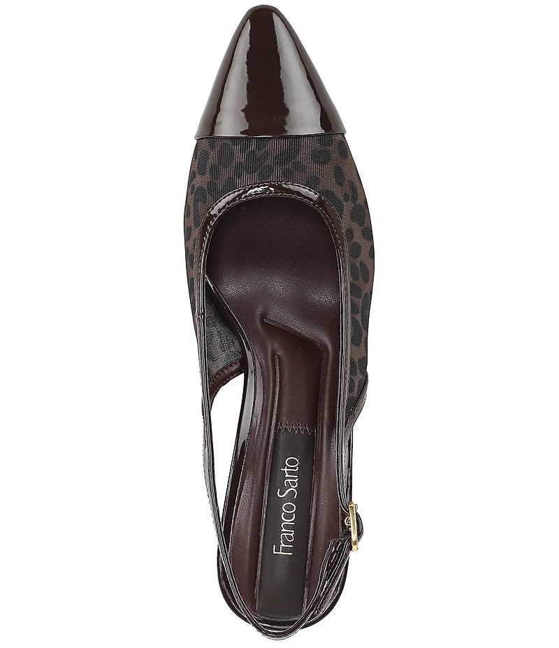 Franco Sarto Jurina Leopard Print Mesh Slingback Pointed Patent Cap Toe Pumps