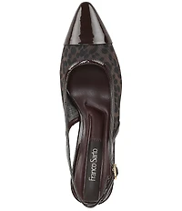 Franco Sarto Jurina Leopard Print Mesh Slingback Pointed Patent Cap Toe Pumps