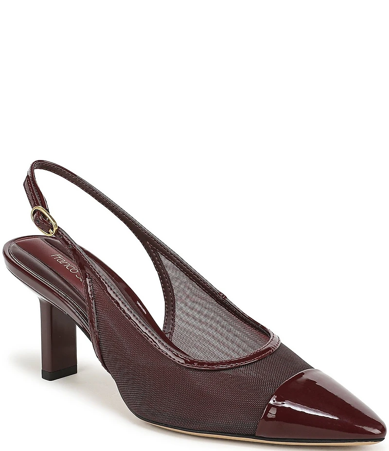 Franco Sarto Jurina Mesh Slingback Pointed Patent Cap Toe Pumps