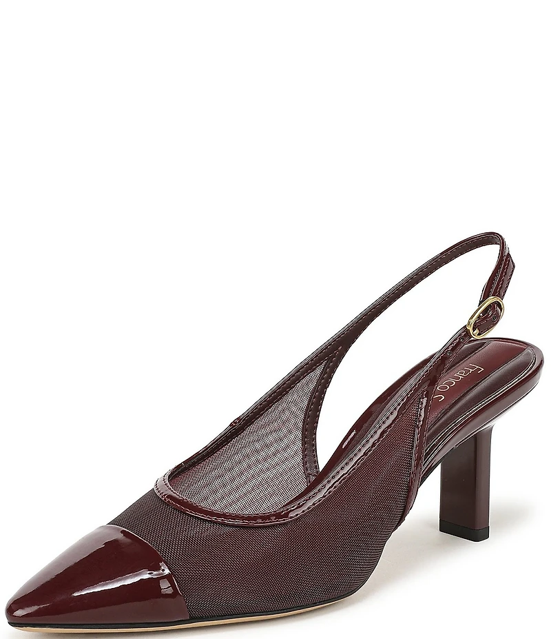 Franco Sarto Jurina Mesh Slingback Pointed Patent Cap Toe Pumps