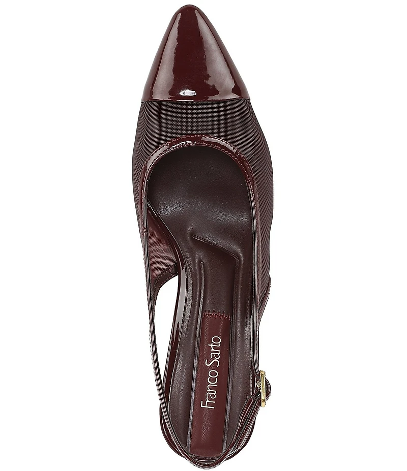 Franco Sarto Jurina Mesh Slingback Pointed Patent Cap Toe Pumps