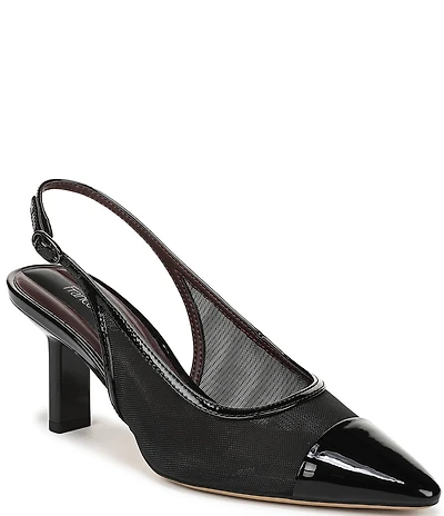 Franco Sarto Jurina Mesh Slingback Pointed Patent Cap Toe Pumps
