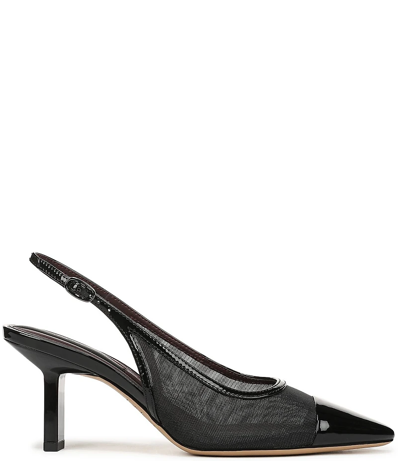 Franco Sarto Jurina Mesh Slingback Pointed Patent Cap Toe Pumps