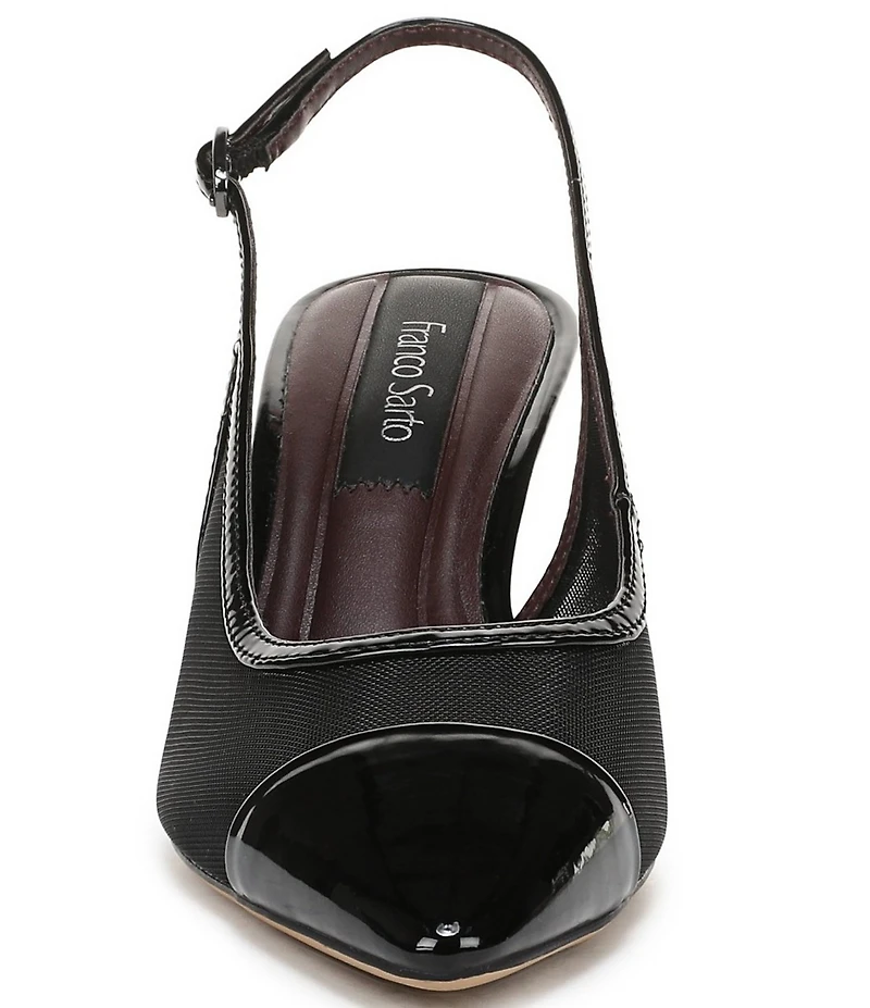 Franco Sarto Jurina Mesh Slingback Pointed Patent Cap Toe Pumps