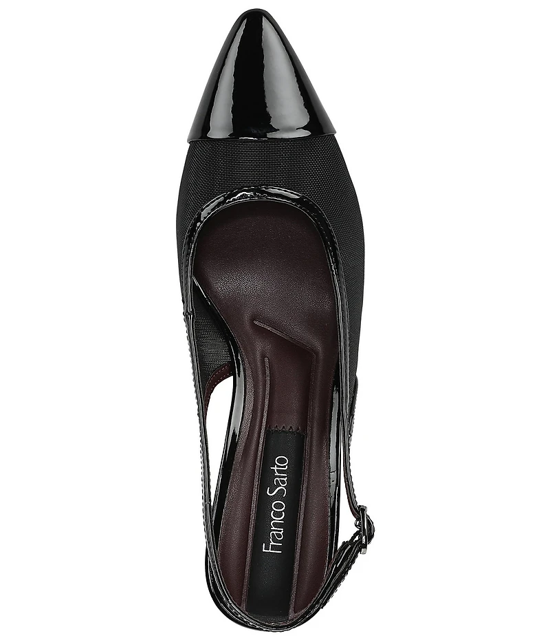 Franco Sarto Jurina Mesh Slingback Pointed Patent Cap Toe Pumps