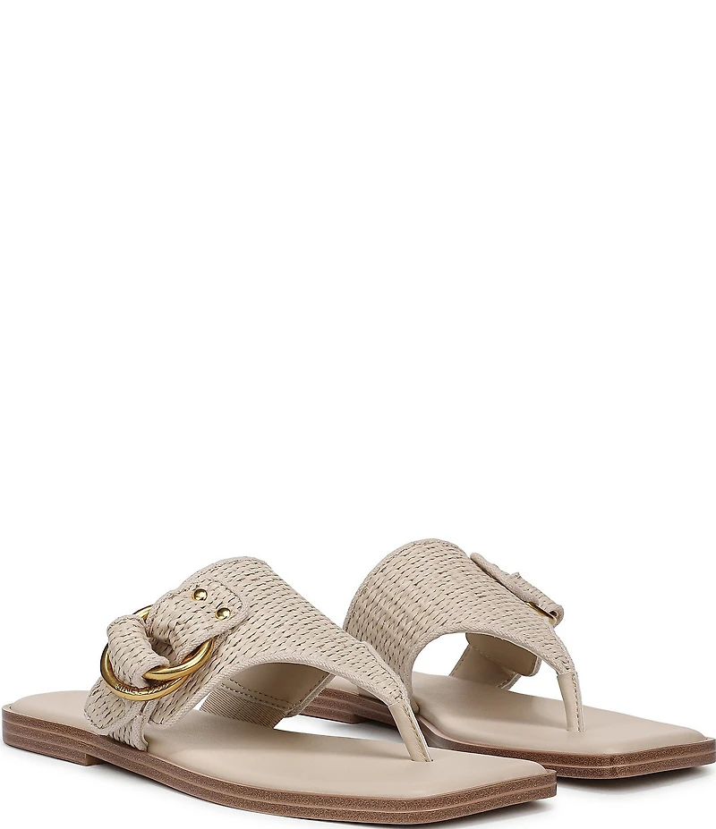 Franco Sarto Mavie 2 Raffia Square Toe Thong Flat Sandals