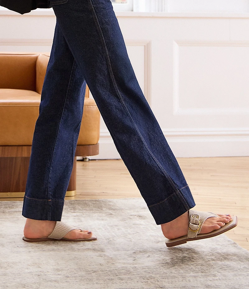 Franco Sarto Mavie 2 Raffia Square Toe Thong Flat Sandals