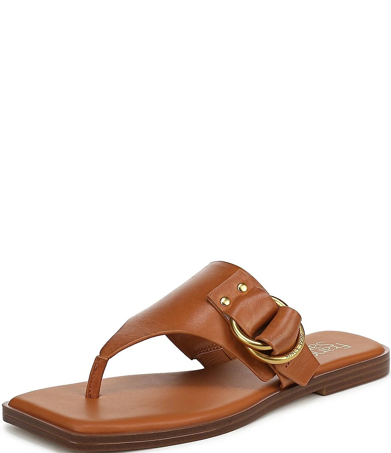 Franco Sarto Mavie Leather Square Toe Thong Flat Sandals