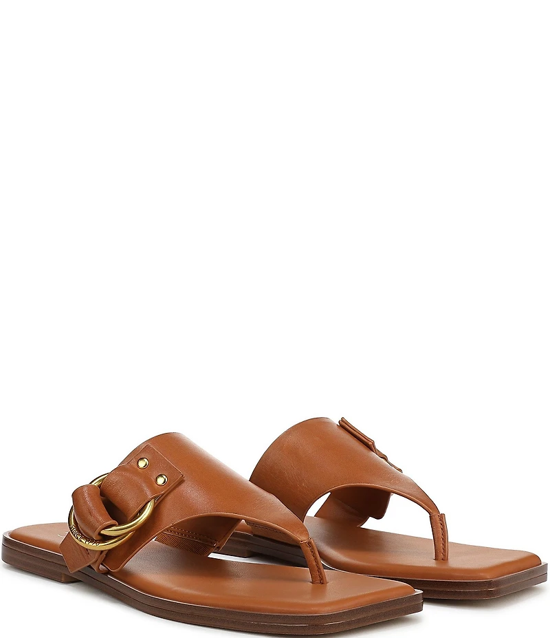 Franco Sarto Mavie Leather Square Toe Thong Flat Sandals
