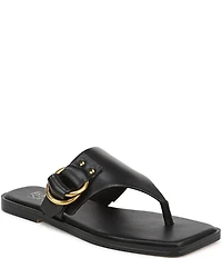 Franco Sarto Mavie Leather Square Toe Thong Flat Sandals