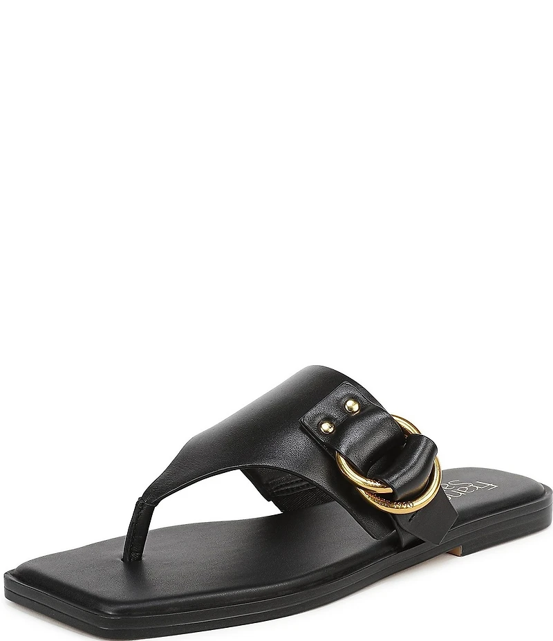 Franco Sarto Mavie Leather Square Toe Thong Flat Sandals