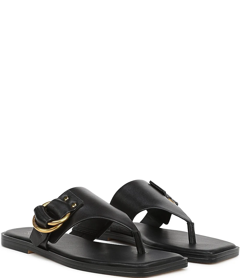 Franco Sarto Mavie Leather Square Toe Thong Flat Sandals