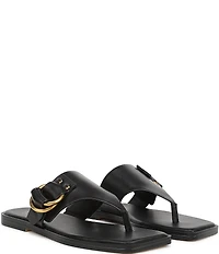 Franco Sarto Mavie Leather Square Toe Thong Flat Sandals