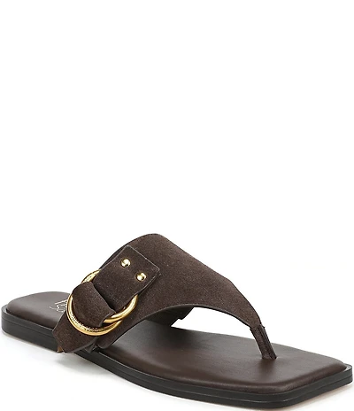 Franco Sarto Mavie Suede Square Toe Thong Flat Sandals
