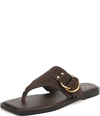 Franco Sarto Mavie Suede Square Toe Thong Flat Sandals