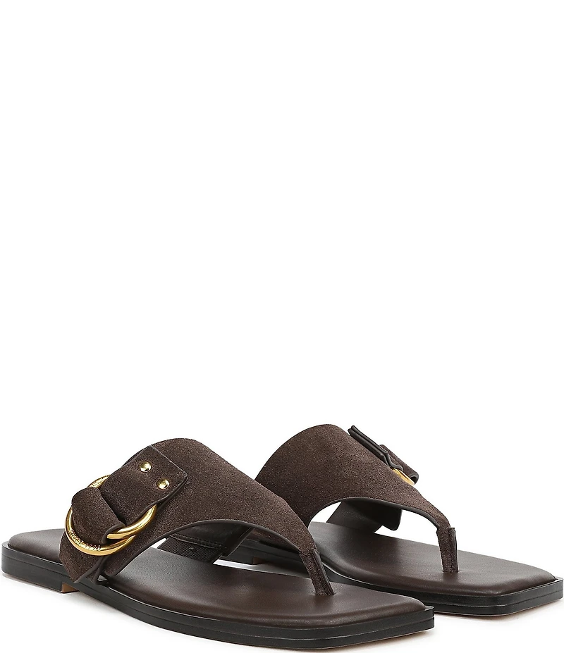 Franco Sarto Mavie Suede Square Toe Thong Flat Sandals